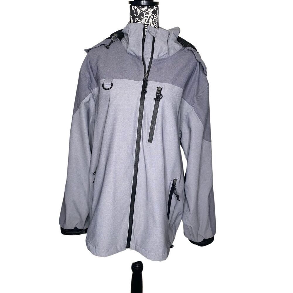 North America Branding Gray Softshell Jacket Men’s Large Hooded Octopus Patch